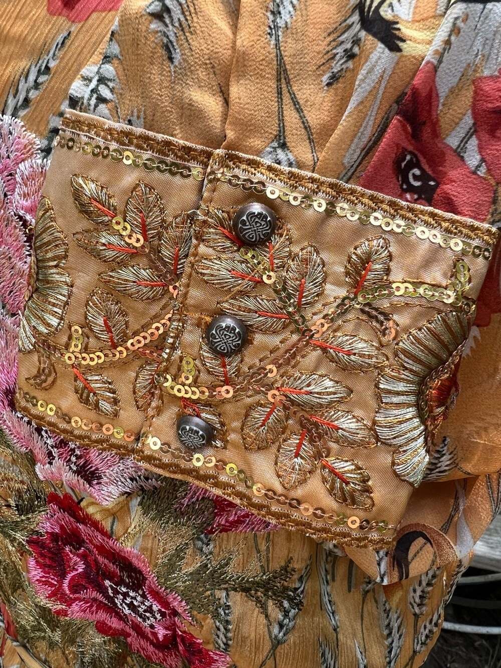 Aratta Silent Journey Mustard Floral Embroidered Duster Cardigan - Picture 6 of 16